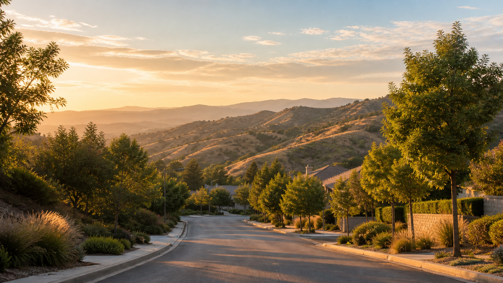 Santa Clarita Valley foothills and neighborhood road